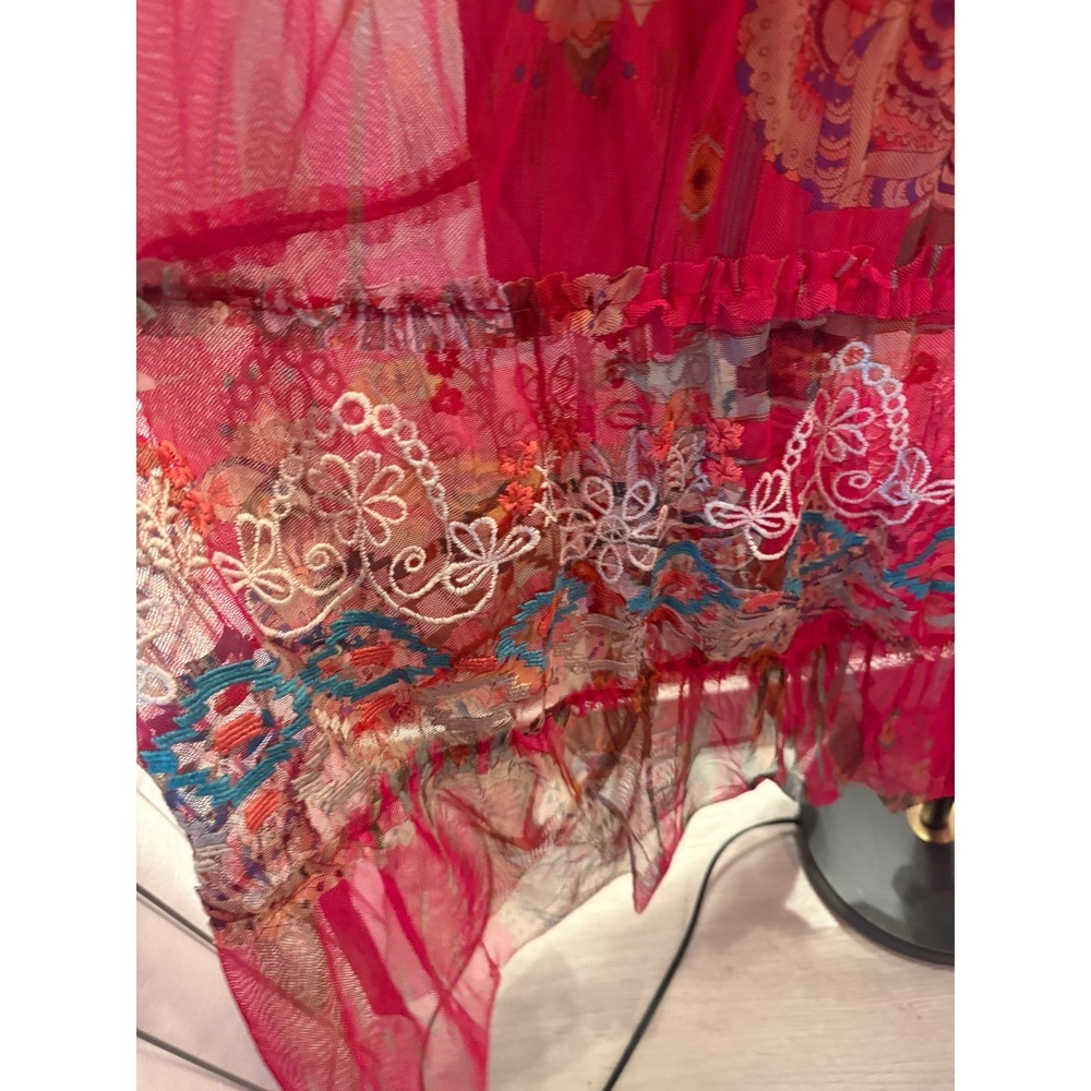 Johnny Was Biya Womens Pink Ikat Embroidered Mesh Tiered Maxi Skirt Large - Picture 3 of 5